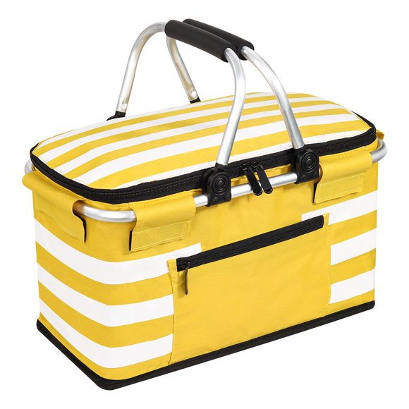 Kefomol Cesta De Picnic Aislada, Bolsa Térmica Plegable A Prueba De Fugas, Cesta De Comestibles De 26 Litros Con Tapa, 2 Asas Resistentes, Cesta De Almacenamiento Para Picnic, Entrega De Alimentos, Sa