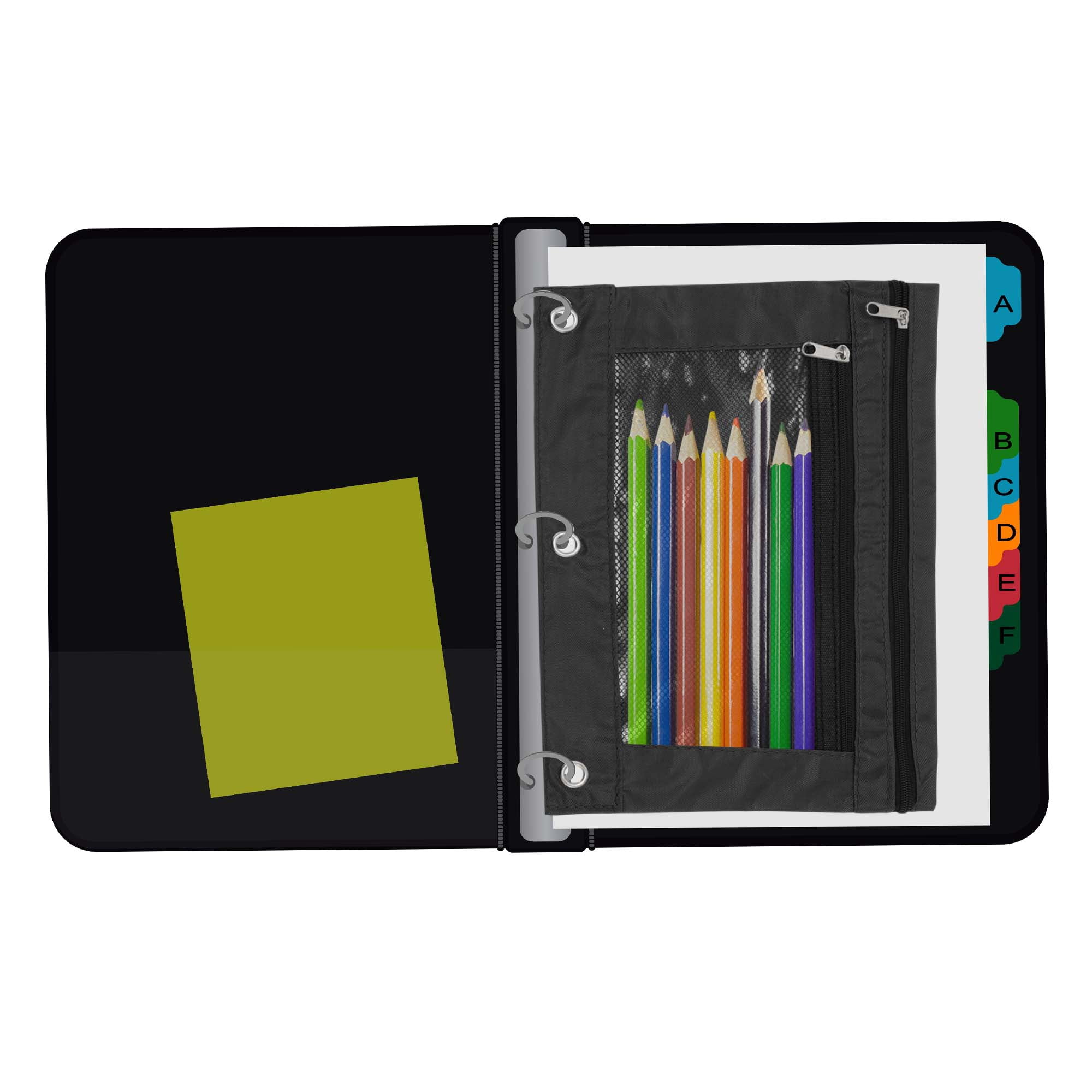 Unique Bargains Smooth Zipper Clear Mesh Double Layer Pencil Case for 3 Ring Binder Black