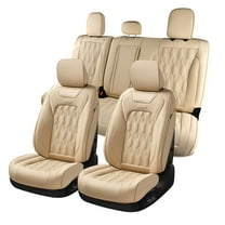 Coverado Car Seat Covers Full Set, Custom Fit for 2015-2023 F150 2017-2023 F250 F350 Crew Cab, Waterproof Faux Leather Seat Protectors, Beige