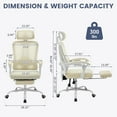 thumbnail image 2 of Ergonomic Office Chair with Footrest, High-Back Mesh Gaming Chair with Synchronized Reclining, 3D Adjustable Armrests & Lumbar Support, Swivel Computer Desk Chair for Home Office, Beige, 2 of 7