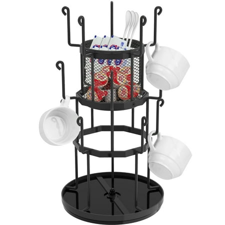 

Auledio 3 Tier Rotating Metal Mug Tree Organizer Stand Storage Rack Holds up to 15 Mugsfor Kitchen Counter-top (Black)