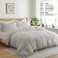 thumbnail image 4 of Peace Nest 2 Pieces Clipped Jacquard Geometric Tufted Duvet Covers & Pillow Sham Set ,Microfiber Soft Bedding Set with Zipper Closure 4 Ties, Wave Quilted, Light Gray, Twin Size, 4 of 5