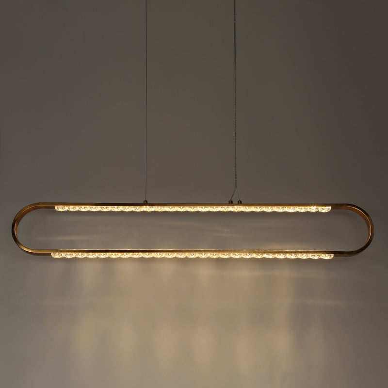 LNC 39.4-in 2-Light Plating Brass and Crystal Modern/contemporary Textured glass Crystal Linear LED Large Hanging Kitchen Island Light