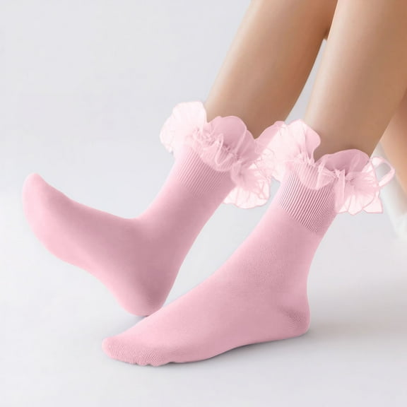 TIANZEN Elegant Lace Trimmed Thigh High Socks With Ruffle Detail For Comfortable Stretchable Stockings Fashionable Knee High Lace Christmas Stockings Knit Pantyhose T Crotch plus Size