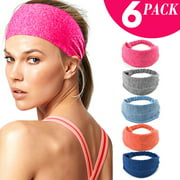 6 Pack Workout Headbands for Women Non Slip Yoga Running Sport Athletic Hair Bands Elastic Wicking Sweatband Fitness Headwraps