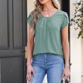 thumbnail image 4 of ZQUUVOU Women'S 2025 T Shirts Casual Cap Pleated Short Sleeve Tops Cute Eyelet Summer Spring Shirts Green, 4 of 6