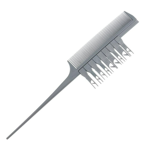 Cepillo para teñir el cabello, peine de cola de rata, 3 vías, para peluqueros y estilistas Plata
