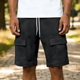 thumbnail image 4 of Lovzfmll Casual Sports Elastic Waist Multi-Pocket Shorts for Men, Cargo Style Waffle Athletic Bermuda Shorts Black, L, 4 of 6