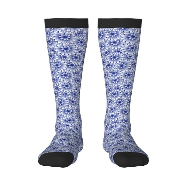 Balery Blue And White Flowers Calcetines novedosos Calcetines deportivos Calcetines hasta la rodilla Calcetines de algodón Calcetines originales y geniales
