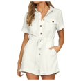 thumbnail image 2 of Femmes Printemps Été Solide Chemise Bouton V-Cou à Manches Courtes Combinaison Décontractée Short, 2 of 8
