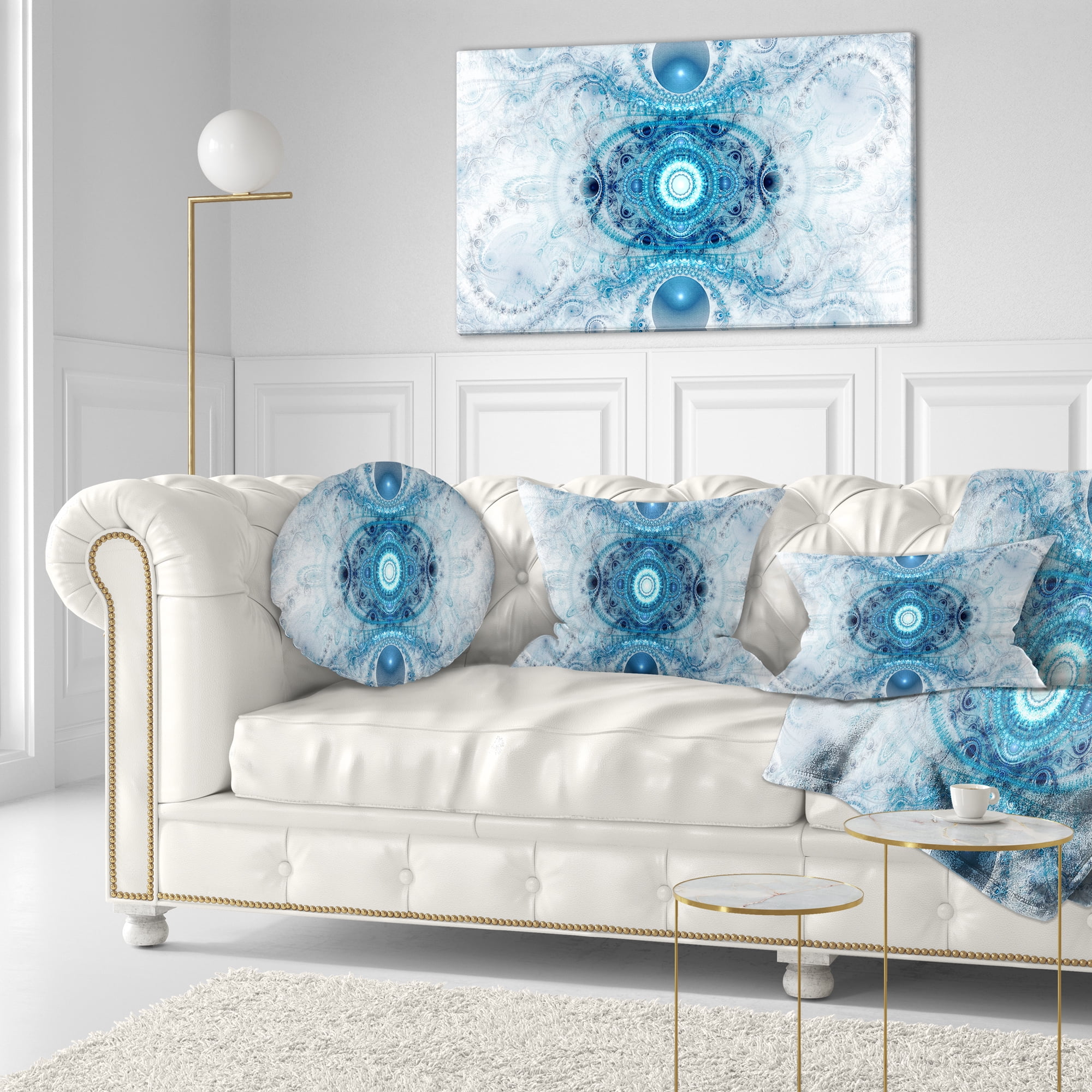 Designart Light Blue Fractal Pattern - Abstract Throw Pillow - 12x20