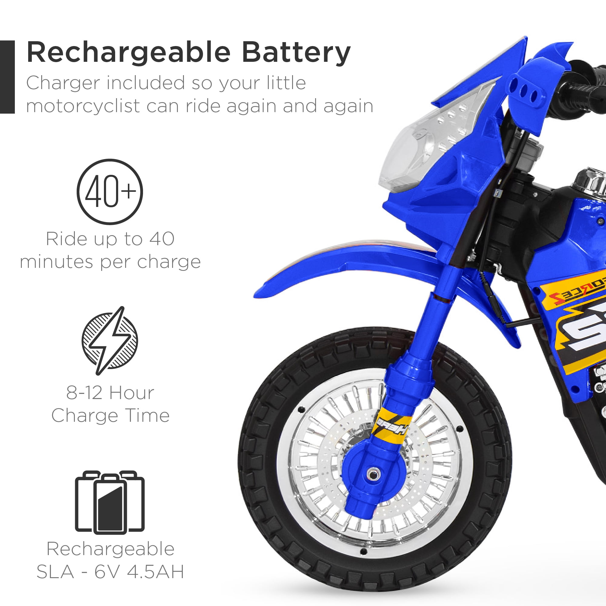 Best Choice Products 6V Kids Electric Battery Powered Ride On Motorcycle w/ Training Wheels, Lights, Music - Blue