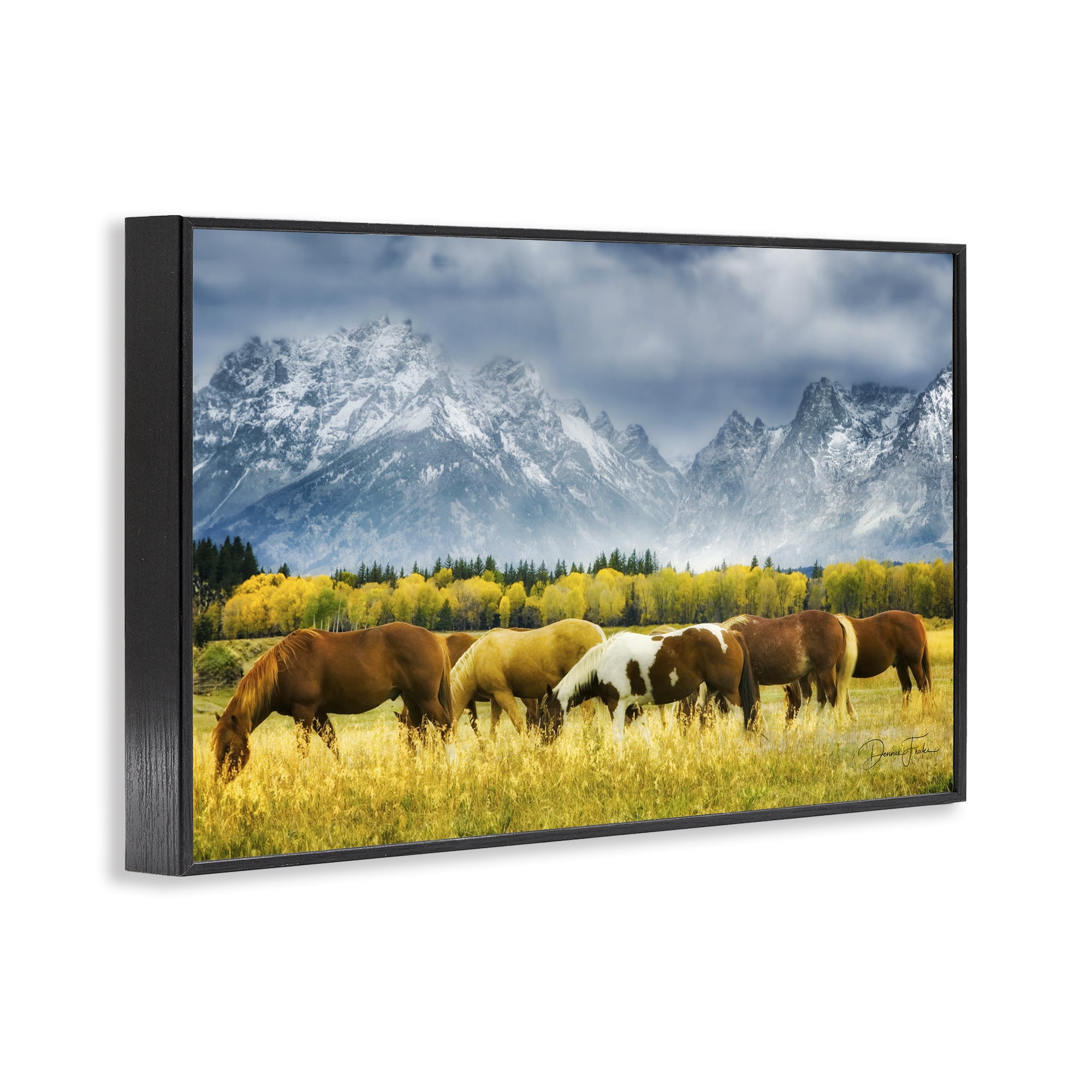 Stupell Industries Horses in Wilderness Landscape Painting Black Framed Art Print Wall Art, 24 x 16
