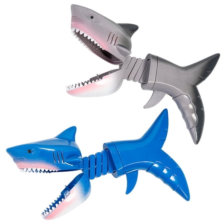Fun Express 7 1/4 x 4 1/4 Gray & Blue Extending Shark Chomping Grabbers - 6 Pieces