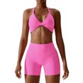 thumbnail image 4 of IBTOM CASTLE Workout Sets for Women 2 Piece Twist Front Halter Sports Bras High Waist Biker Shorts Exercise Gym Yoga Outfit Pink, 4 of 7
