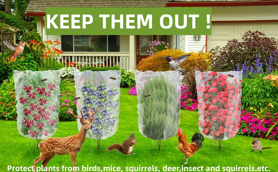 4PCS Bird Netting for Blueberry Bushes 4x5.9FT,Fruit Trees Mesh Bag with Drawstring Garden Insect Nettings Pest Barrier Netting Plant Row Cover White Mosquito Net for Fruit/Flower/Herb/Vegetables