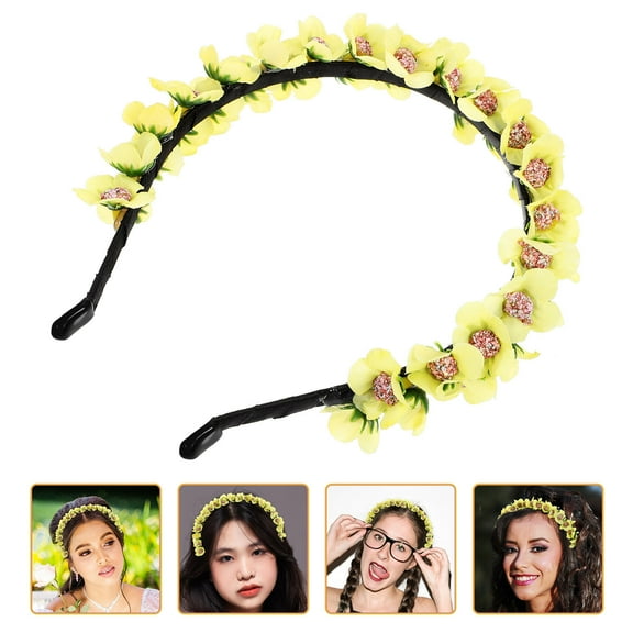 LOLIPPYY Yellow Floral Hairband with Soft Fabric Flowers for Bridal, Bridesmaids, Wedding, and Party Accessories