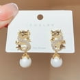 thumbnail image 4 of KDSJSXW Gold Earrings Chinese New Year Dragon Earrings for Women Glitter Cubic Zirconia Pearl Dangle Expectation A Sense of Party Gift Jewelry Stud Earrings for Women (White,One Size), 4 of 6