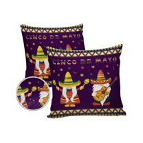 Pack of 2 Outdoor Pillow Covers, Mexican May 5th Festival Cinco De Mayo Gnome Party Waterproof Square Throw Pillowcase Cushion Decorative Pillow Covers for Couch Patio Tent, 18x18 in