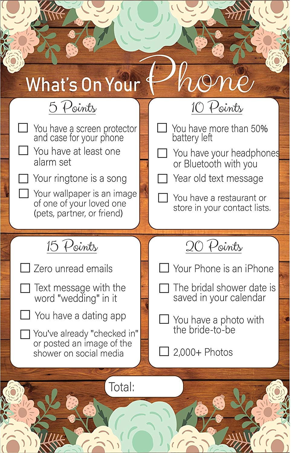 What's On Your Phone Rustic Bridal Shower Games - Walmart.com - Walmart.com