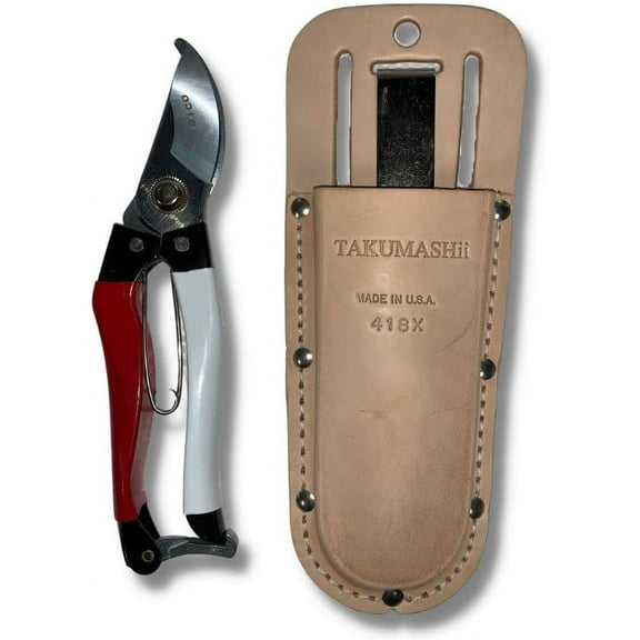 Professional Garden Pruners & Leather Pruner Holster Kit, red, white, brown, (SD505KIT)