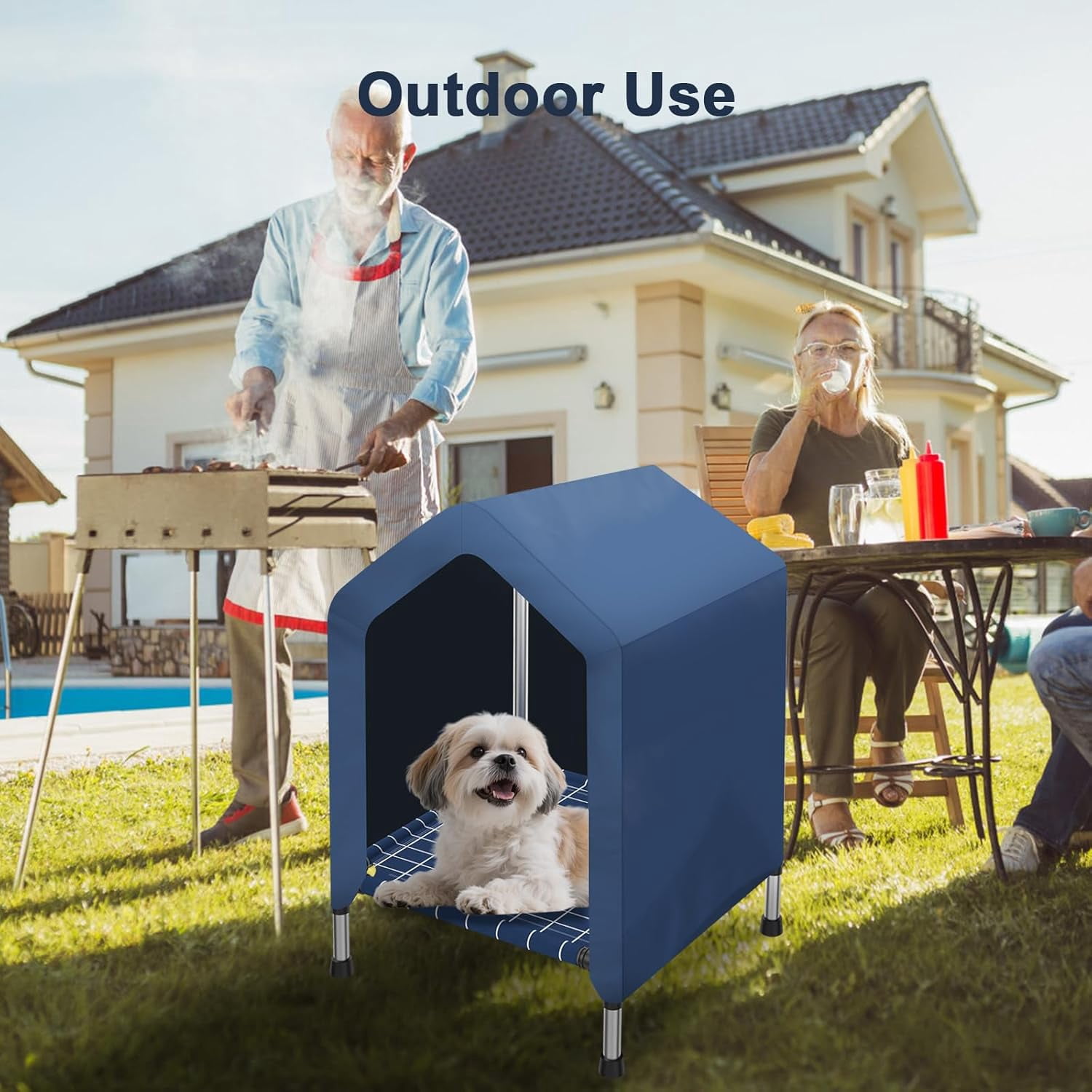 Elevated Dog House for Outdoor or Indoor - Waterproof Dog Tent Cat House, Dog Sunshade Tent, Pet House with Removable Cover, Suitable for Medium Cats Dogs