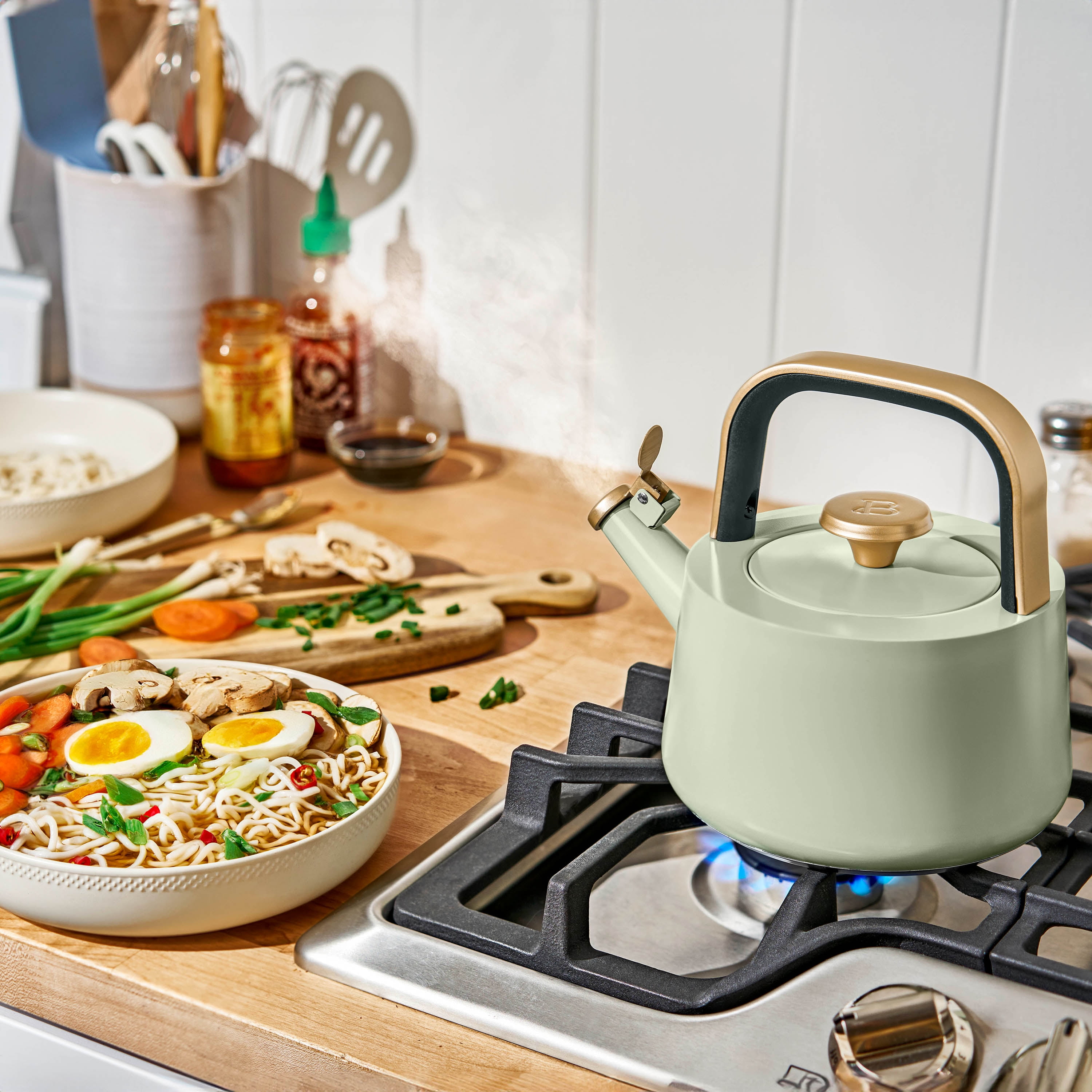 Beautiful 1.8L Ceramic Non-Stick Stovetop Tea Kettle, Sage Green by Drew Barrymore