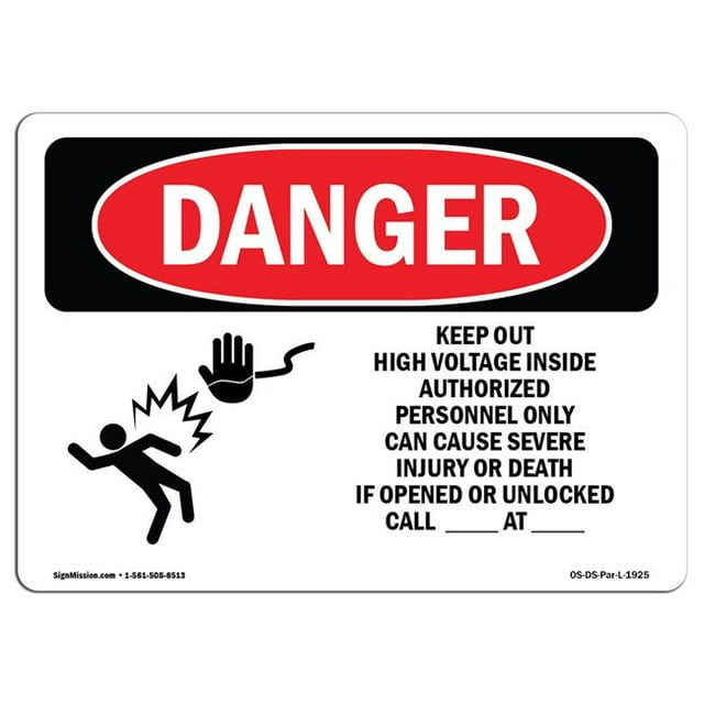 SignMission OS-DS-A-1824-L-1925 18 x 24 Po Signe de Danger OSHA - Keep Out Haute Tension