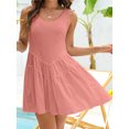 thumbnail image 4 of Musefolio Women's Summer Casual Round Neck Dress Cowl Sleeveless Beach Vacation Wear, Boho Cascading Ruffle Skirt, Pleated Texture, Elastic Waistband S-2XL, 4 of 5