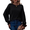 thumbnail image 2 of Top de Manga Larga Con Farol para Mujer, Pados Fruncidos de Ajuste Holgado, Camiseta de Culo Redonto para Mujer Fále de Combinar, 2 of 7