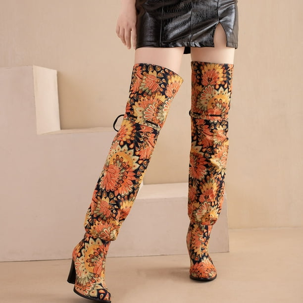 Knee high lace top up high heel boots