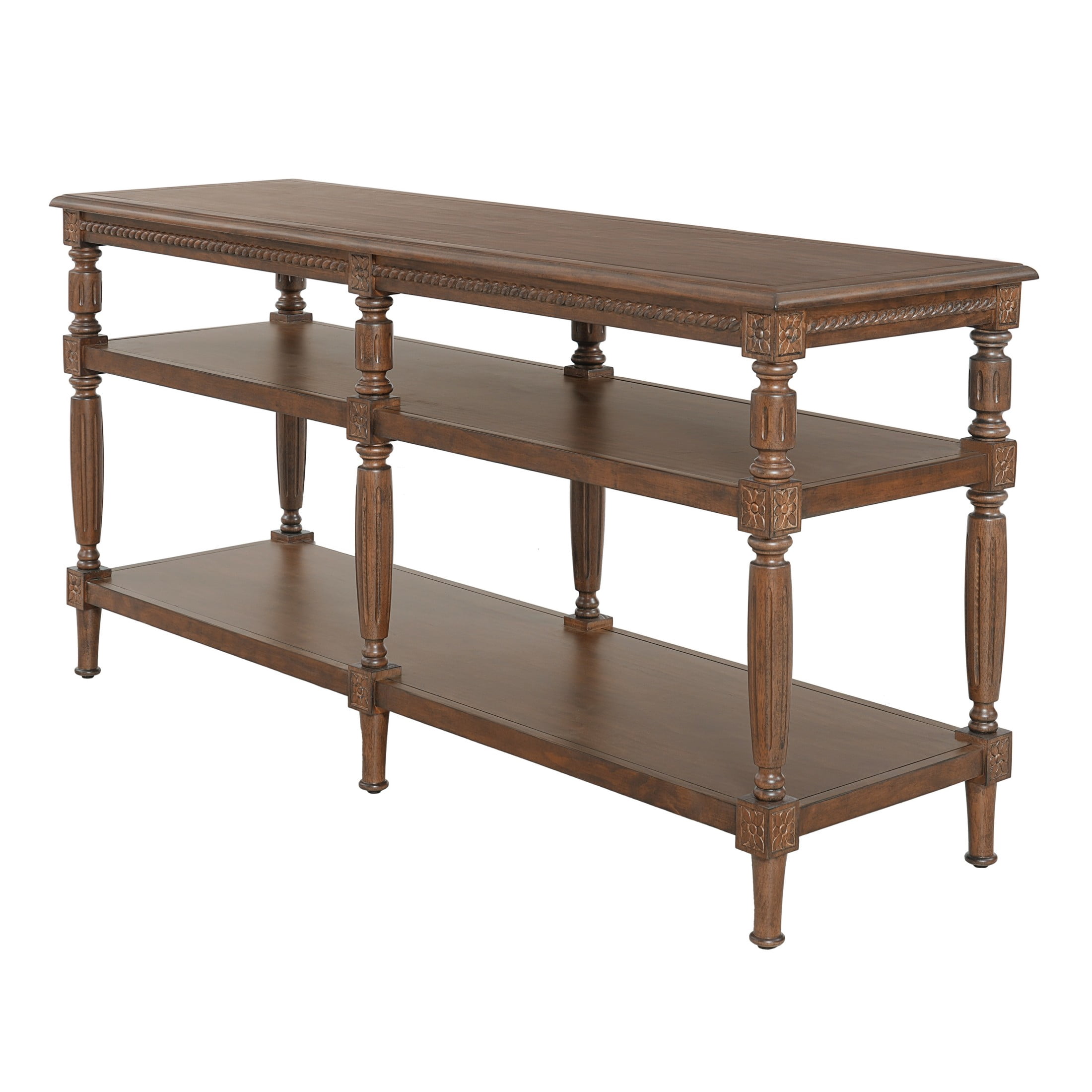 Christopher Knight Home Vintage 3-Tier Wood Console Table, 59" Farmhouse Open Storage Sofa Table, Walnut