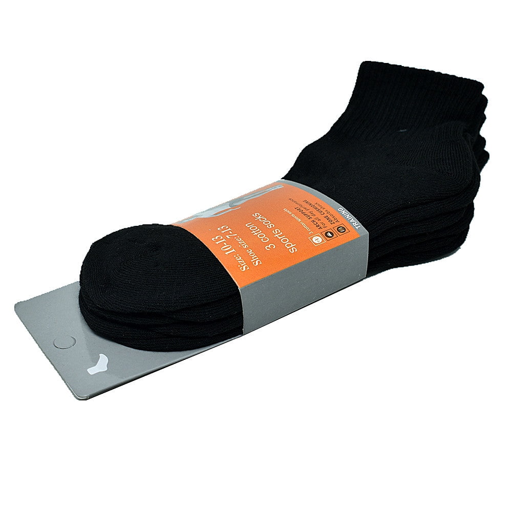 Men's High Quality Cotton Cushioned Black Ankle Crew Socks Size 9-13