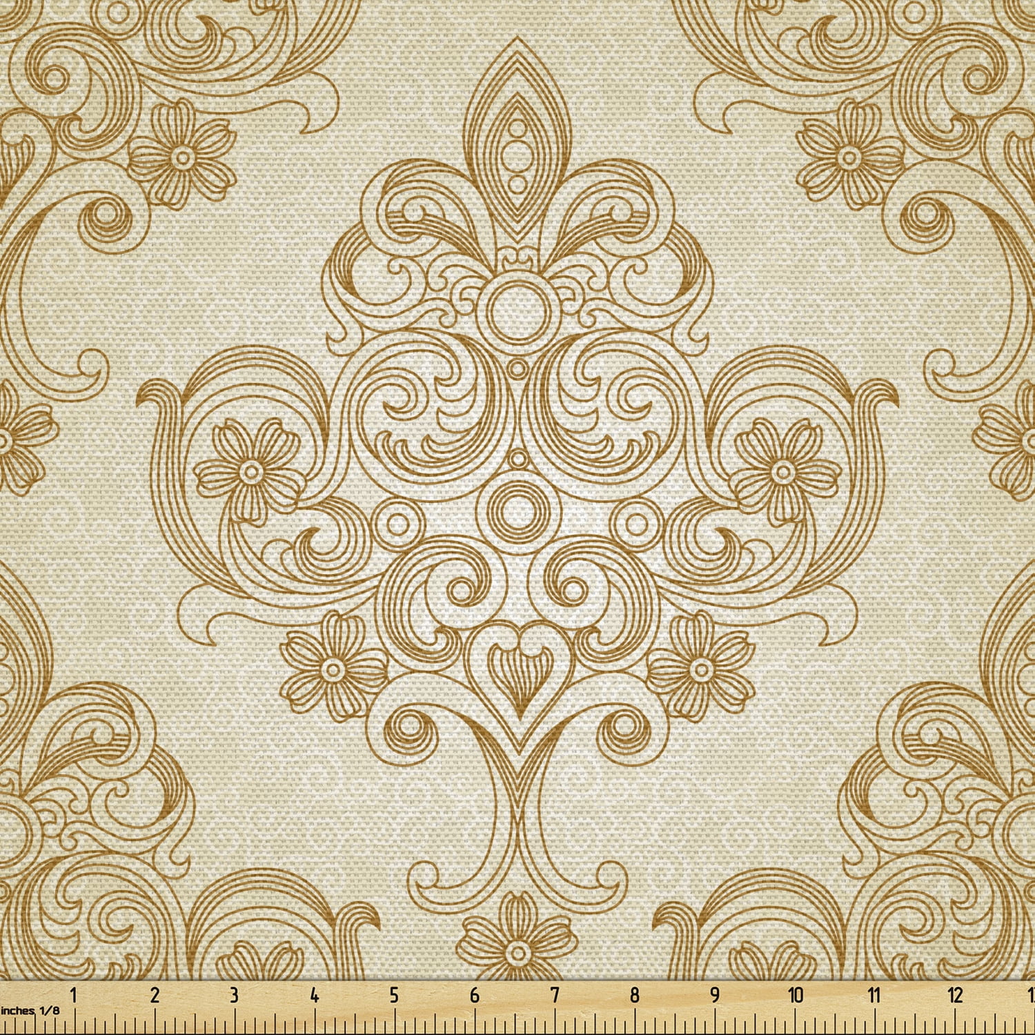 Ivory Fabric By The Yard Vintage Baroque Pattern With Curved Flower Lines Rococo Style Ornate Art Decorative Upholstery Fabric For Chairs Home Accents Cream Pale Brown By Ambesonne Walmart Com