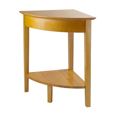 FurniFact Corner Table Desk, Triangle Shape, Lower Shelf, Honey Gold Finish