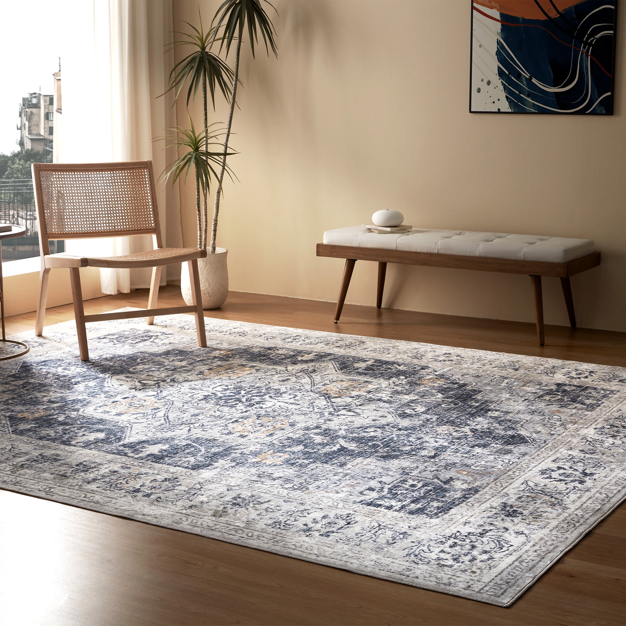 Sleep Zone 2x6 Area Rug for Bedroom, Machine Washable Area Rugs for Living Room, Low Pile Lightweight Non Slip Carpet, Vintage Rug for Dining Room, Home Office, Teal