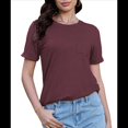 thumbnail image 2 of Camisetas de Verano para Mujer, Informales, de Corta con Bolsillo, Cuello Redondo, Corte Clásico Vino Tinto XXL, 2 of 6