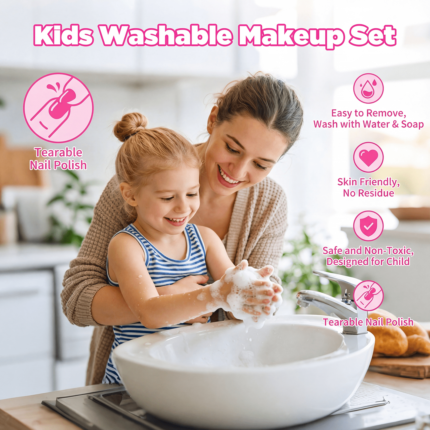 Kids Makeup Kit for Girl, Non-Toxic Toys Toddler Cosmetic With Mirror, Real Washable Kids Makeup Sets for Girls 5-8 Year Old Gifts