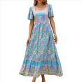 thumbnail image 3 of Vestido Informal, Fluido, con Estampado Floral Bohemio, de Corta y Corte Escalonado para Mujer (Verano 2025) Azul M, 3 of 9