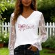 thumbnail image 4 of Xuyuer Women's Romantic Lace Insert V-Neck Blouse with Floral Print and Delicate Sleeves, Feminine Elegant Top for Date Nights, Garden Parties and Special Occasion Outfits, 4 of 6