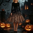 thumbnail image 5 of Iyufng Womens Halloween Gradient Bat Long Sleeve Dresses with Black Sash Bow Flared Midi Dress Vintage Party Costume, 5 of 6