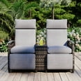 thumbnail image 5 of Patio Recliner Loveseat Chair, Adjustable Backrest Wicker Outdoor Lounge Chair Set, Outdoor Recliner with Built-in Storage Table for Balcony, Porch, Lawn, 5 of 8