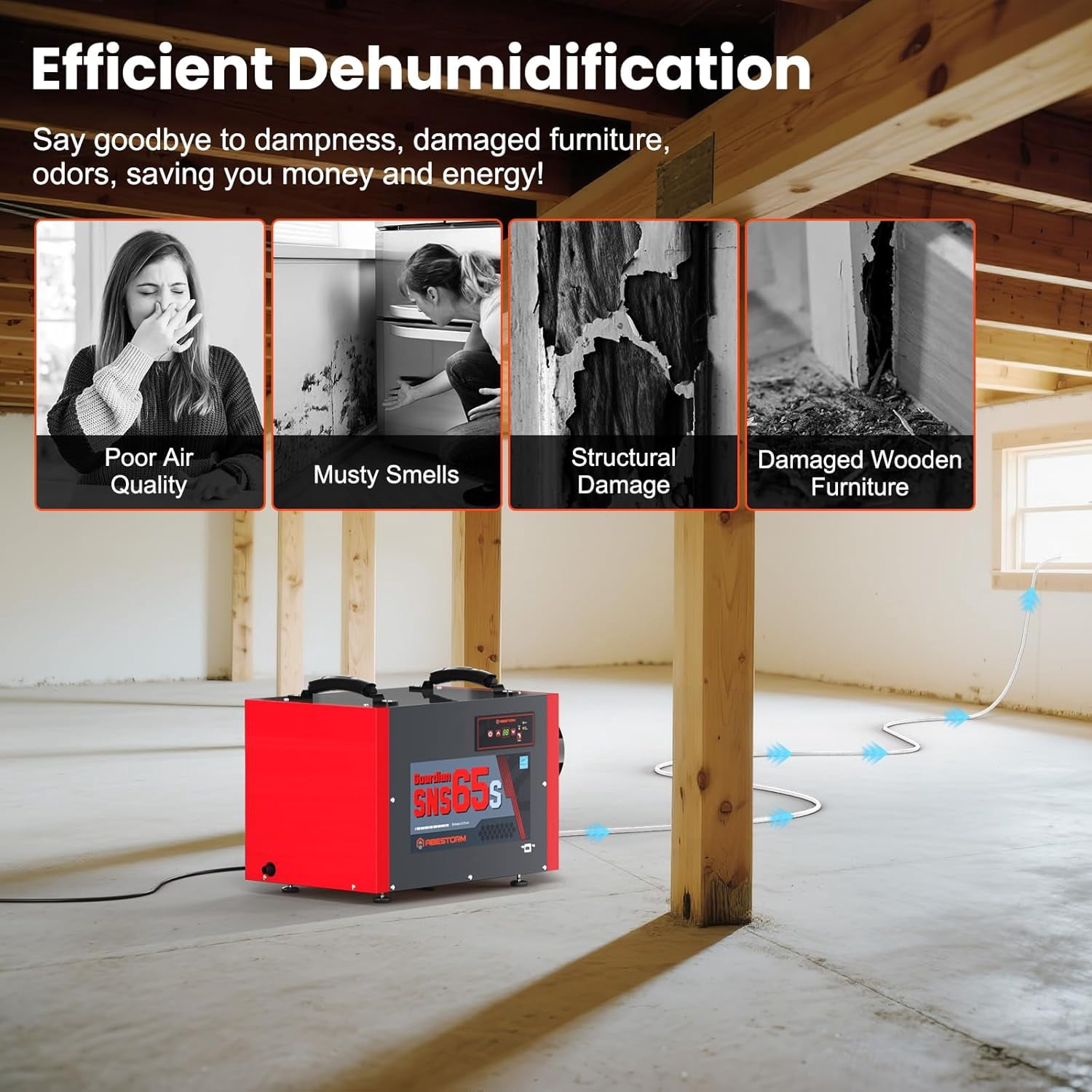Abestorm 120 PPD Crawl Space Dehumidifier with Pump and Hose,  Energy Star Commercial Dehumidifier Up to 1,300 sq. ft. for Basement, Water Damage Restoration, Auto Defrost