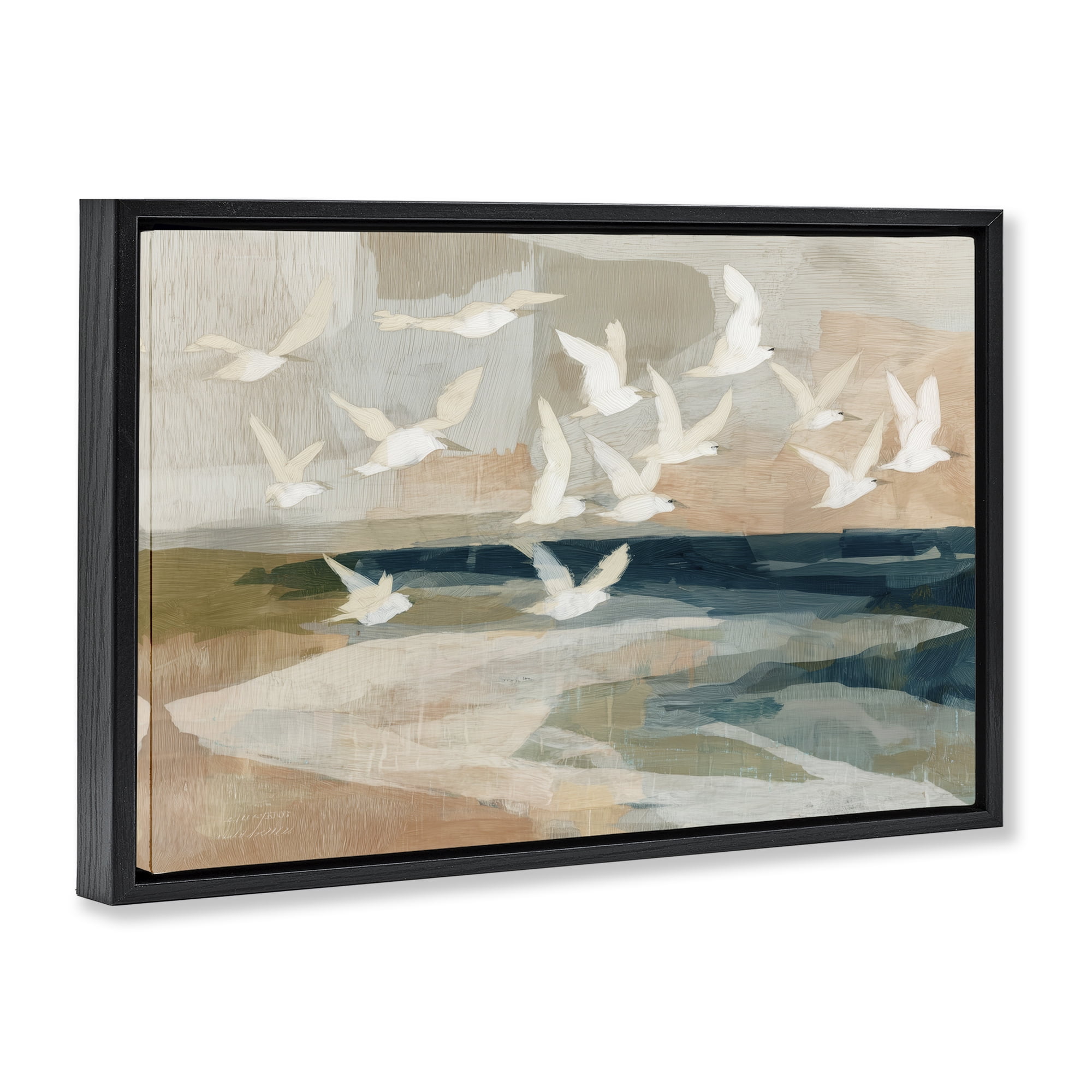 Stupell Industries Birds in Flight Over Water Black Framed Floater Canvas Wall Art, design by Chromatic Storm Studio