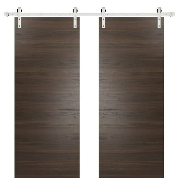 Sturdy Double Barn Door with Hardware | Planum 0010 Chocolate Ash | 13FT Rail Hangers Heavy Set | Modern Solid Panel Interior Doors-36" x 96" (2* 18x96)-Silver Rail