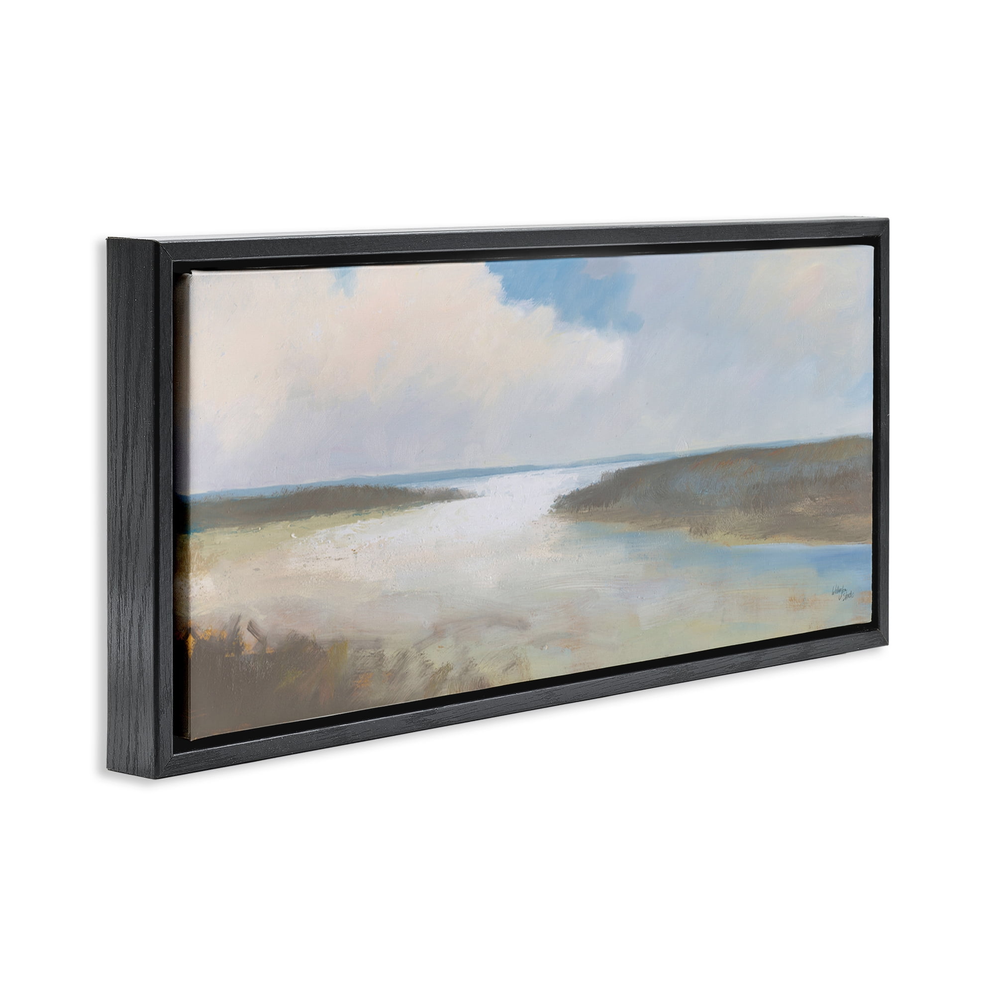 Stupell Industries Soft Coastal Shore Nautical & Beach Painting Black Floater Framed Canvas Art Print Wall Art, 25 x 11