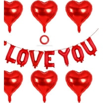 Red I Love You Letter Balloons, Heart Balloons Valentines Day Balloon, Love Foil Balloon Banner for Valentines Wedding Engagement Galentines Day Bridal Shower Decor