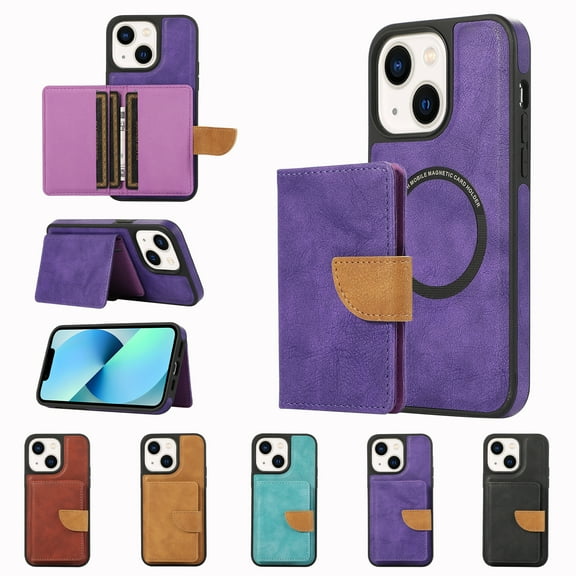 Dteck for iPhone 14 Wallet Case, Compatible with MagSafe, 2 in 1 Magnetic Detachable PU Leather Card Pocket Wallet iPhone 14 Case for Women Men,Purple