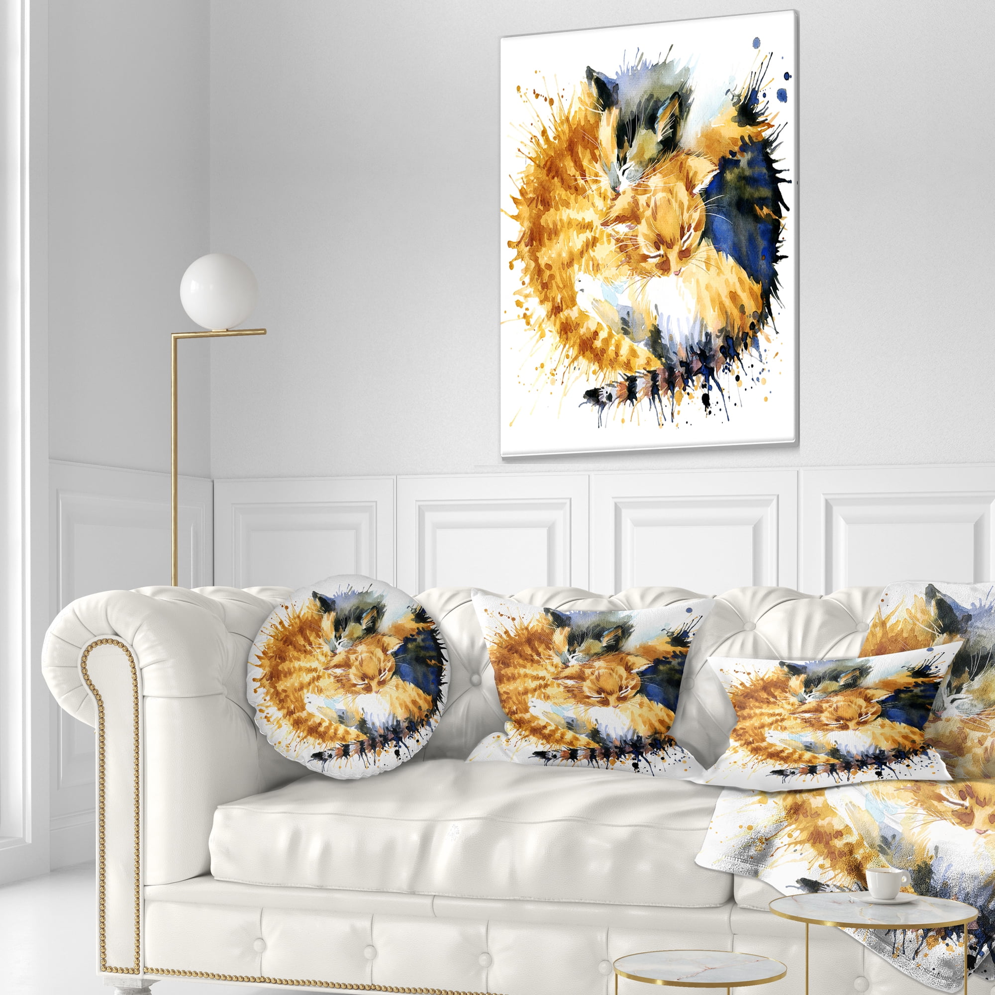 Designart Cute Kitten Graphical Illustration - Animal Throw Pillow - 12x20