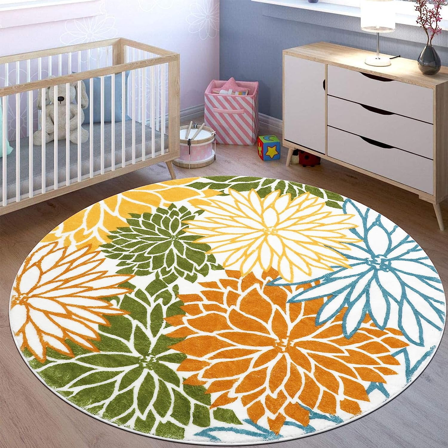 Findosom 4'x4'Round Area Rug,Non Slip Washable Round Rug Boho Area Rug for Living Room,Bedroom,Home Decor,Office,Dining Room,Colorful